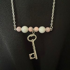 White howlite and Pink Gemstone key necklace